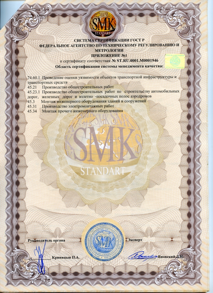 Приложение к сертификату ISO-9001
